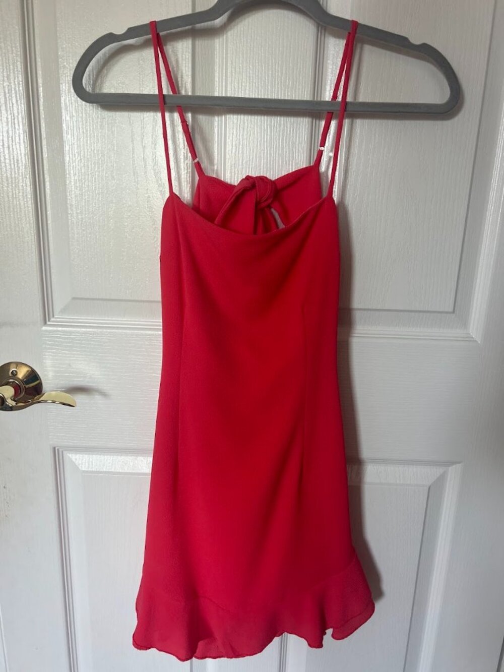 Lucy in the Sky Cutout Ruffle Mini Dress Coral Pink S